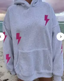 Pearl Grey Embroider Lightning Bolt Hoodie