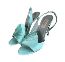 Valentino Garavani Patent Leather Peep Toe Slingback Heels Pumps Size 37 Blue