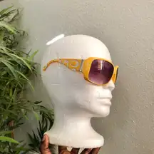 Y2K Large Chunky Baddie Yellow purple silver rhinestone studded sunglasses “not coach” monogram “C” #streetwear #grunge #gothic #retro