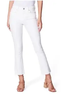 Paige Colette Crop Flare Jeans Ivory Golden Sand Distressed Raw Hem‎ Size 26