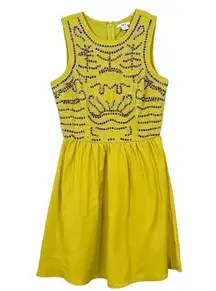 Bar III  Women's Chartreuse Beaded Sleeveless Mini Dress Green Yellow Size Small