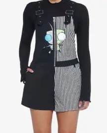 INVADER ZIM STRIPPED BLACK/WHITE SHORTALLS HOT TOPIC NICKLEODEON SIZE L