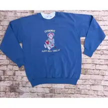 Vtg Cheek-0 Large Sweatshirt grandmas Always Patch Things Up Blue Crew