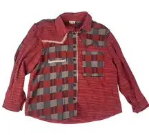 POL size small  oversized patchwork button up shirt boho Red Gray Shirt
