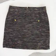 Loft  Rainbow Tweed A Line Pencil Skirt Black Multi Size 2