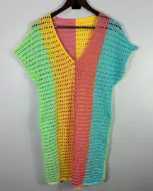 Rainbow Crochet Cover Up Medium Colorblock Festival Dopamine Dressing Beach Y2K