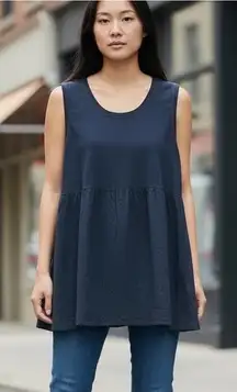 FLAX Top 100% Linen Sleeveless Navy SZ LG Boho Whimsey Goth Fairy Casual Boho