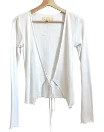 Urban Outfitters Cardigan Women Small White Ribbed Y2K Tie Flare Fairy Coquette