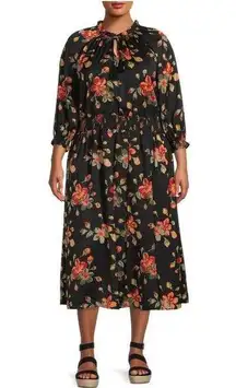 Women’s Plus Size Floral Peasant Midi Dress