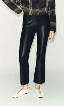 Zara Faux Leather Pants Womens S Black High Rise Flare Slim Vegan Stretch Edgy
