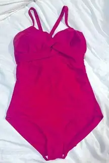 Cabana Beach One-Piece Swim Ruched Flattering Fuscia Pink Summer Vacay Pool Sz L