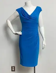 Ralph Lauren Lauren  Blue Short Sleeve Drape Neck Dress Cap Sleeves Size 4 Casual