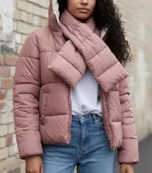 (NWT) Madden Girl Hooded Puffer W/Detachable Scarf in Dusty Pink, Small