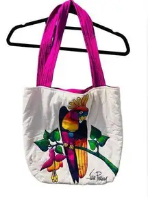 Julia Pinkham Vintage Parrot Pink and White Tote Bag Purse