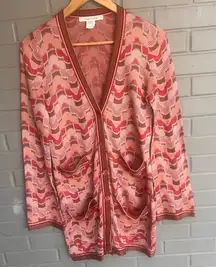 Marc Jacobs Runway Cardigan 100% Silk Four Patch Pockets Geometric S