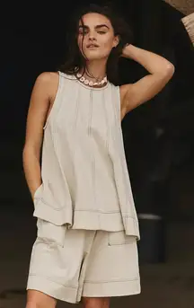NEW! FREE PEOPLE Strada Set SMALL Barnacle Island Cream Sleeveless Top Shorts