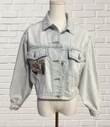 Vintage Jordache 80s 90s Cropped Acid Wash Denim Jacket Patchwork Embroidered