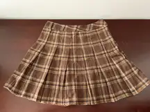 Brown Plaid Print Pleated Skirt