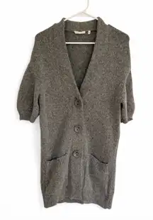 Vince Cardigan Long Sweater Small Alpaca & Wool Blend Gray Short Sleeve Preppy