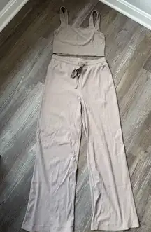 H & M Sweat Set Ribbed Tank Top Sweat Panta Yoga Pants Beige Tan Jumpsuit Size M