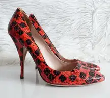 Miu Miu  Red & Black Snakeskin Leather Closed Toe High Heel Pumps