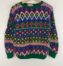 Vintage 90’s Coogi Vibes Multicolor Pattern Stripe Hand Knit Grandpa Sweater