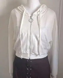 SHEIN Women’s White Lightweight Buttery Soft Knit Zip-Up Hooded Crop Jacket