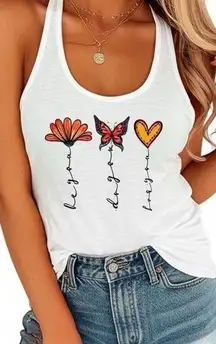 BE YOU Women’s Graphic Tank Top Butterfly Heart Boho Design Racer Back