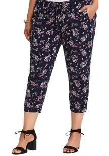 Torrid‎ Sz 0 Plus Floral Crop Pants Blue Capri Boho Whimsy Sport Romantic Artsy