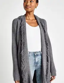 Splendid Womens Gray Size Small Cora Fringe Wrap Jacket Cardigan Sweater Top