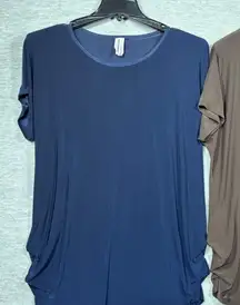 Peek-A-Boom Womens 3X‎ Tunic Tops Short Sleeve Ruched Blue & Brown