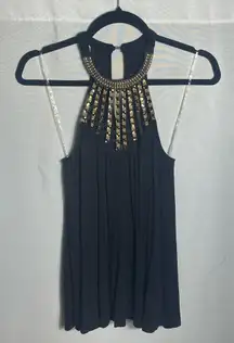 Almost Famous Black Halter Top Medium Beaded Embellished Party Club Tank