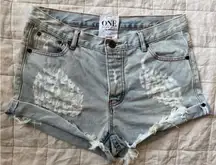 RARE Revolve X One Teaspoon Light Wash Hawks Cheetah Distressed Denim Shorts -30