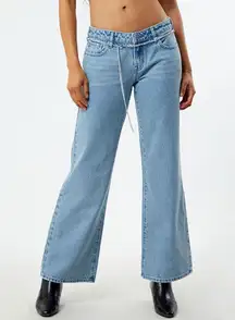 Pacsun Pacsun Low Rise Wide Leg Jeans Light Wash Silver Chain Belt Size 24 Baggy