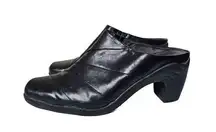 Aerosoles Womens Black Leather Slip On Block Heel Mule Shoes Sz 8.5 M