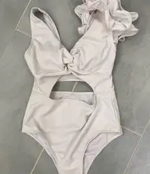 Elegant White One-Piece Swimsuit with Ruffle Detail