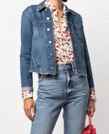 L'AGENCE Janelle Jean Jacket Raw Hem Cropped Size S Collared Long Sleeves