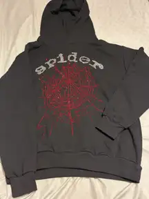 Size m sp5ider hoodie black and red with rhinestones