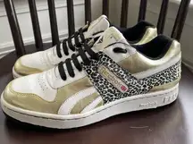 Reebok Gold Foil Leopard Print Sneakers Athletic Shoes 9.5