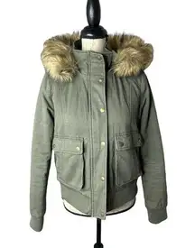 Sebby Juniors Faux-Fur‎ Trim Hooded Bomber Jacket Green Large