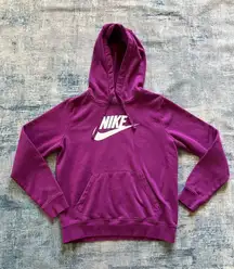 Nike Fuchsia Purple White Logo Club Pullover Fleece Hoodie Women's Small