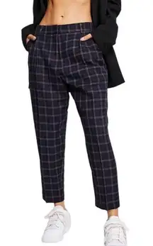 Banana Republic Navy/Cream Check Plaid Hayden Pull-On Taper Leg Trouser Pants