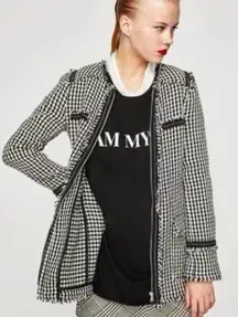 Zara trf outerwear Size S Womens Tweed Houndstooth Coat in Black White
