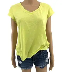 ANA A New Approach LARGE Petite Neon Yellow Burnout V Neck Basic Tee Shirt