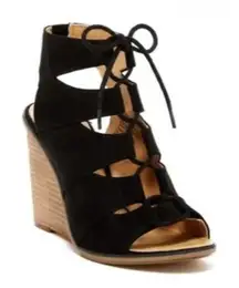 Melrose and Market Calista Black & Brown Stacked Wedge Heel 7.5