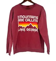 Lake George The Mountains Are Calling cape cod red sweatshirt pullover sz small