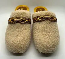 Tory Burch Authentic Rare Wooden Sheep Fur Fuzzy Sandals Clog Shoes **Size 8**