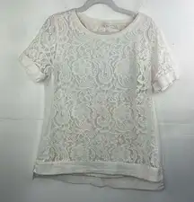 Lysse White Lace Short Sleeve Blouse size Large