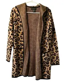 Rachel Zoe Leopard Print Hooded Duster Open Cardigan Size XS‎ Preppy City Animal