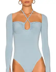 Revolve Superdown Storme Fitted Halter Long Sleeve Bodysuit Size XXS